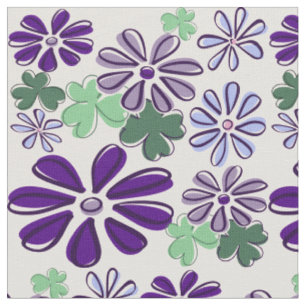 Doodle-Stil Lila- und Grün-Wildblumen und Klee Stoff