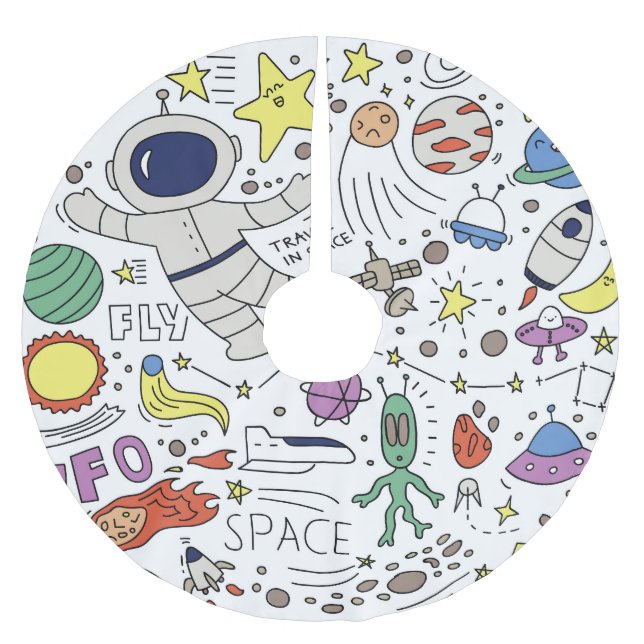 Doodle-Stil, Raum-Thema-Abbildung. Polyester Weihnachtsbaumdecke (Vorderseite)