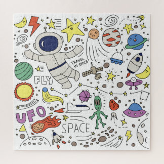 Doodle-Stil, Raum-Thema-Abbildung. Puzzle