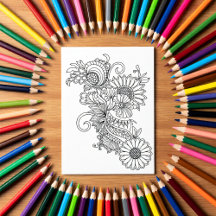Doodle-Style-Blumen - Färbe deine eigene Karte