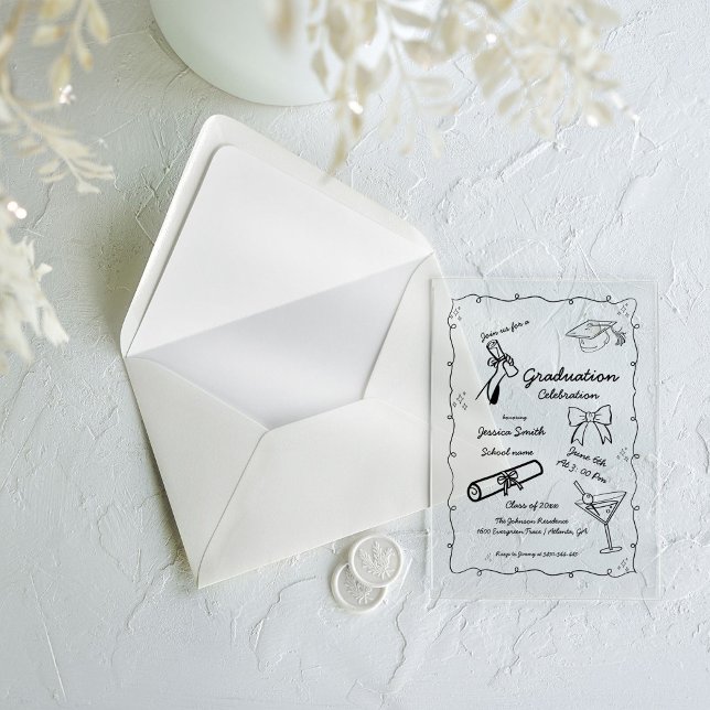 Doodle Style Handgezeichneter Abschluss Acryleinladungen (Von Creator hochgeladen)