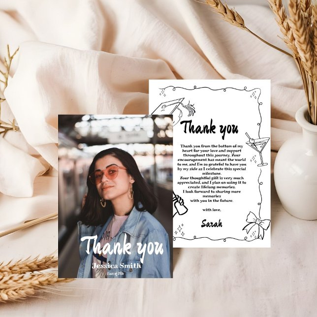 Doodle Style Handgezeichneter Abschluss Danke Kart Einladung (Von Creator hochgeladen)