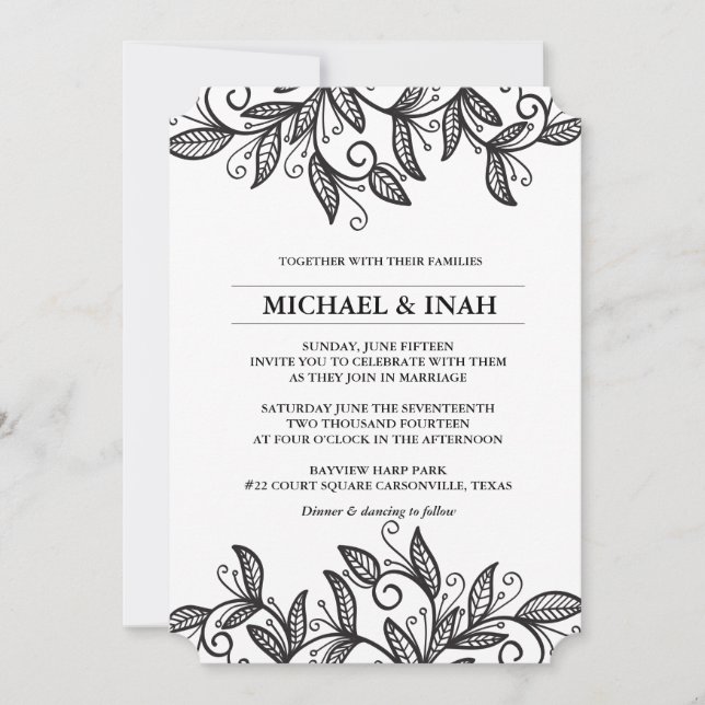 doodle swirl Blätter Einladung (Vorderseite)