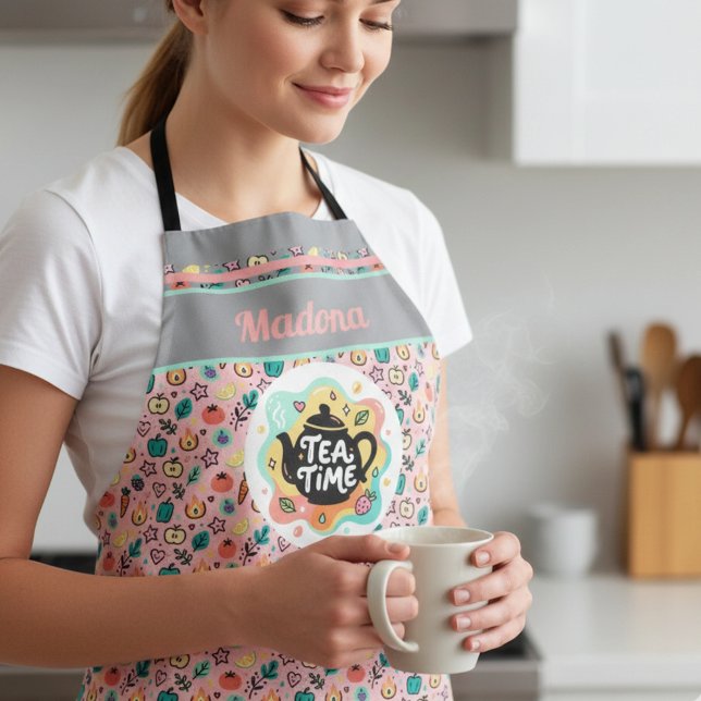 Doodle Tea Time Teapot Pastel Art Schürze (Von Creator hochgeladen)