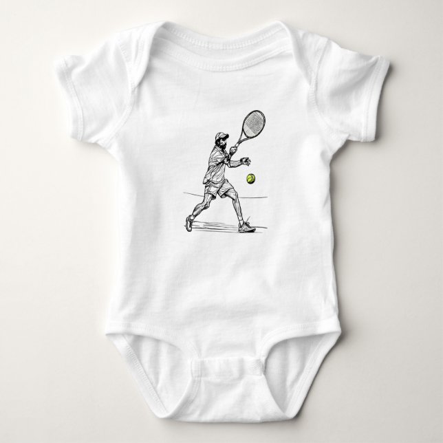 Doodle Tennis Player in Aktion Baby Strampler (Vorderseite)