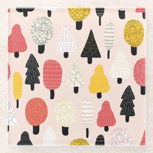 Doodle Trees: Vintage, Abstrakte Natur. Glasuntersetzer (Vorderseite)