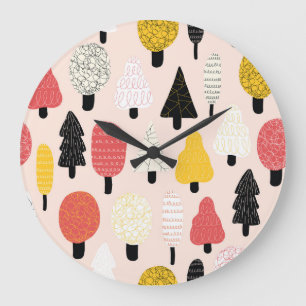 Doodle Trees: Vintage, Abstrakte Natur. Große Wanduhr