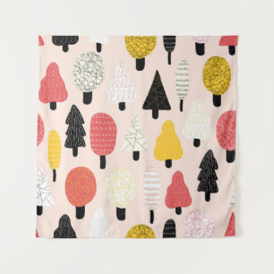 Doodle Trees: Vintage, Abstrakte Natur. Wandteppich