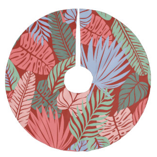 Doodle Tropical Blätter: Dunkel von Hand Gezeichne Polyester Weihnachtsbaumdecke