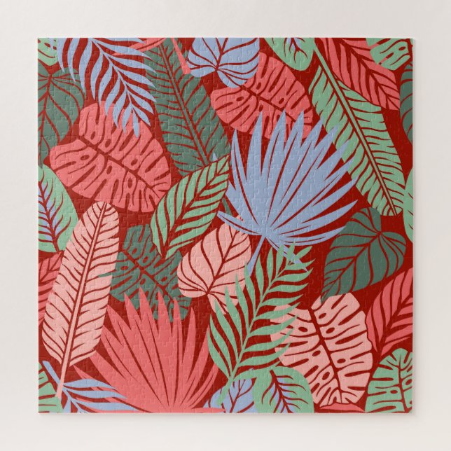 Doodle Tropical Blätter: Dunkel von Hand Gezeichne Puzzle (Vertikal)