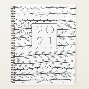 Doodle Vines Black and White Botanic Planer