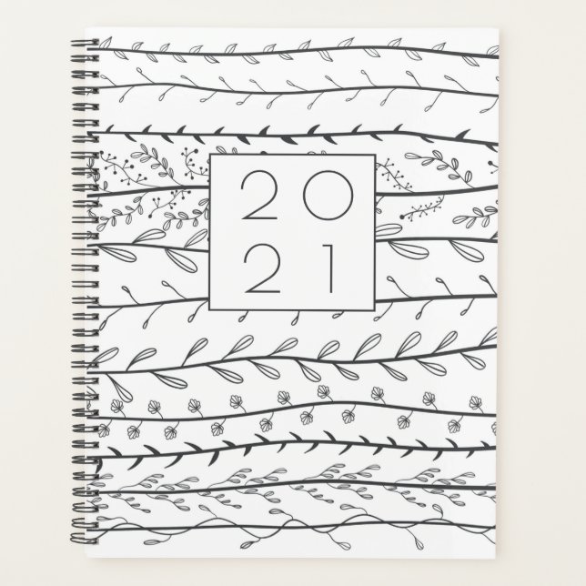 Doodle Vines Black and White Botanic Planer (Vorderseite)
