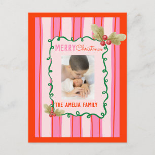 Doodle Weihnachten Pink Rote Umrandung Foto Urlaub Postkarte