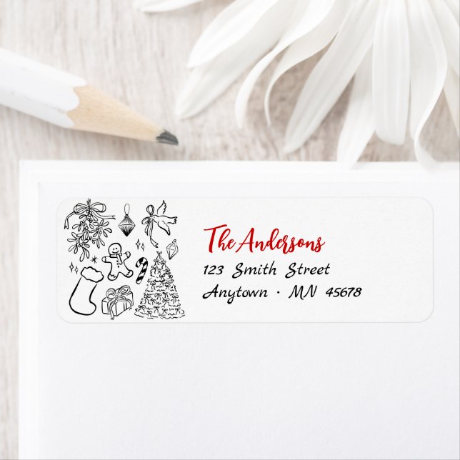 Doodle Weihnachts-Rücksendeadresse Label Feiertag  (Insitu)