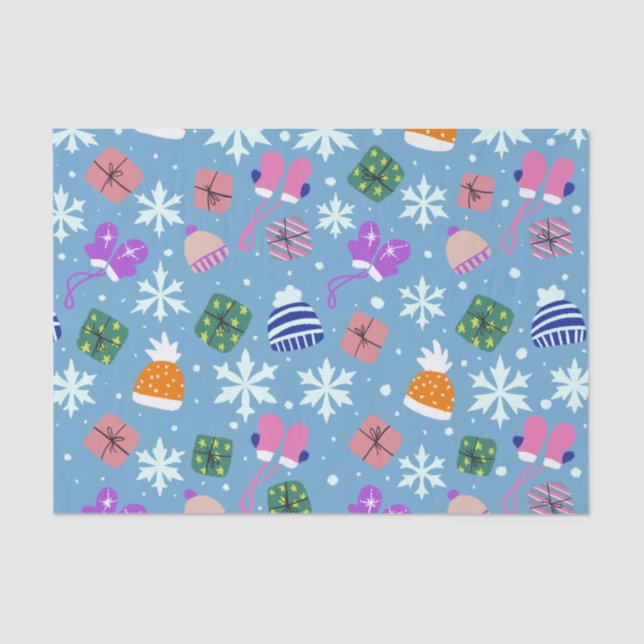 Doodle Weihnachtslieder Geschenke Hats Blue Seidenpapier (Vorderseite)