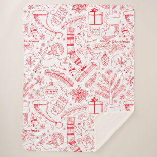 Doodle Weihnachtsmuster rot Sherpadecke