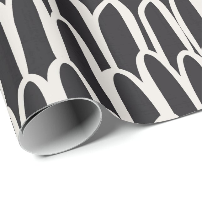 Doodle-Wellen-Mudcloth-Mod geometrisch schwarz Geschenkpapier (Rolleneckpunkt)