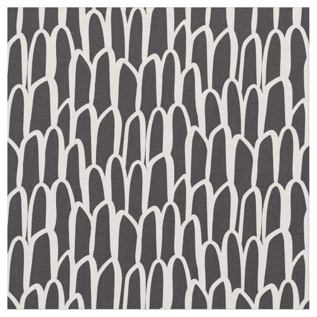 Doodle-Wellen-Mudcloth-Mod geometrisch schwarz Stoff (Nahaufnahme)