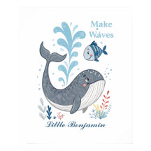 Doodle Whale Kinderzimmer Wall Art, Ocean Animal P