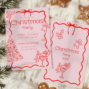 Doodle Whimsical Red Pink Weihnachtsfest Party Einladung