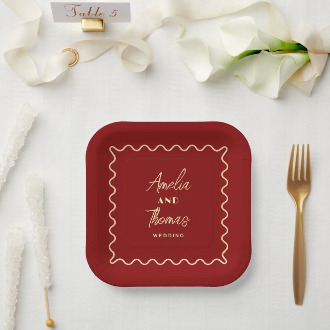 Doodle Whimsical Retro Elegante Hochzeit  Pappteller (Hochzeit)
