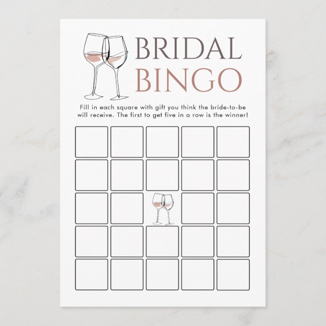 Doodle Wine Bingo Bridal Shower Game card Einladung (Vorderseite)