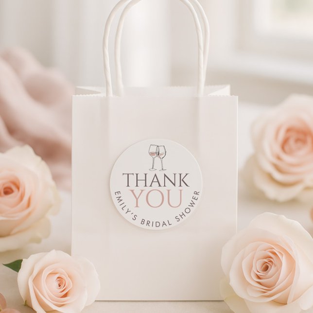 Doodle Wine Glasses Thank You Bridal Shower Runder Aufkleber (Von Creator hochgeladen)