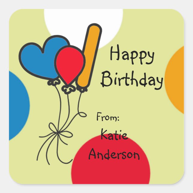 Doodled Balloons Bright Birthday Sticker (Vorderseite)