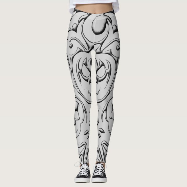 Doodled Schädeldesign Leggings (Vorderseite)