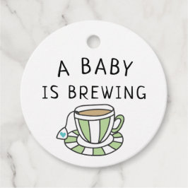 Doodled Tea Cup Blue Heart Ein Baby wird brauen Geschenkanhänger