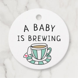 Doodled Tea Cup Pink Heart Ein Baby braut. Geschenkanhänger