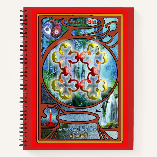 Doodlen auf dem Symbol des Friedlichen Bliss Notizbuch (Vorderseite)