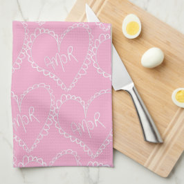 Doodles Black Hearts Valentinstag Rosa Geschirrtuch