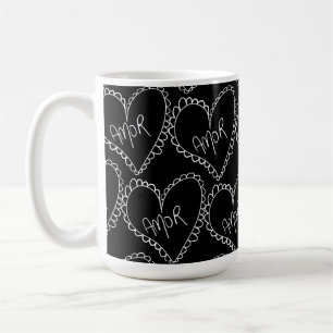 Doodles Black Hearts Valentinstag Rosa Kaffeetasse