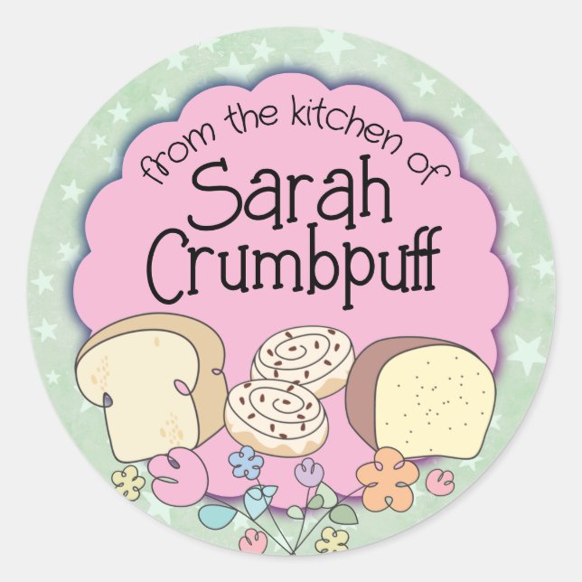 Doodles Brot Zimtwürfel aus der Küche von cl Runder Aufkleber (Vorderseite)