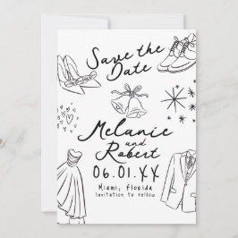 Doodles Handgezeichnet Schwarz Weiß Bräutigam Brau Save The Date