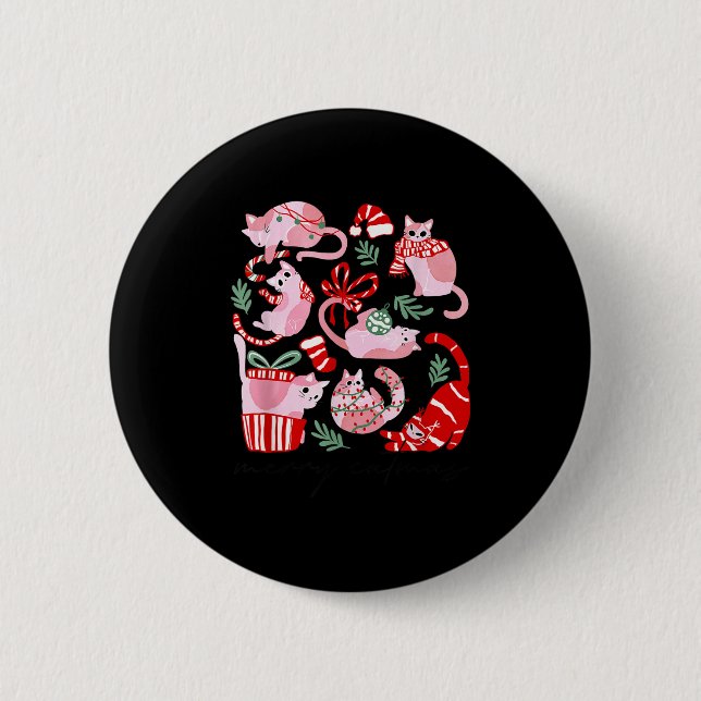 Doodles Merry Catmas Christmas Funny Cat Lover Xma Button (Vorderseite)