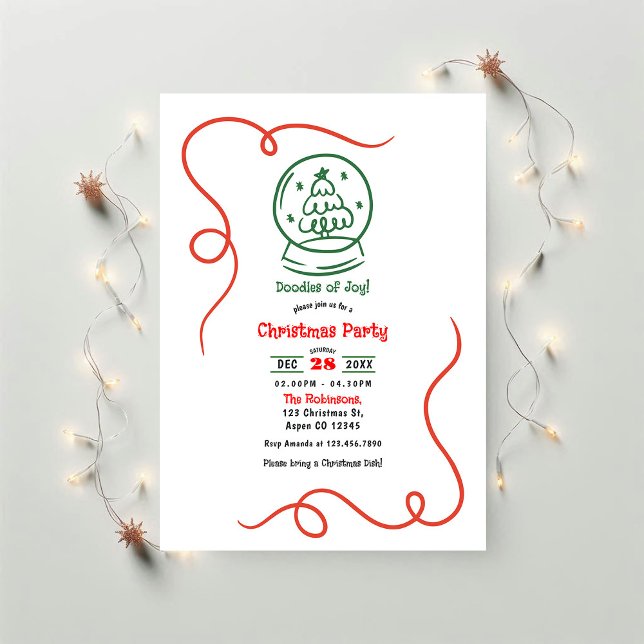 Doodles of Joy! Whimsy Hand gezeichnetes Weihnacht Einladung (Doodles of Joy! Whimsy Hand Drawn Christmas Party Invitation)