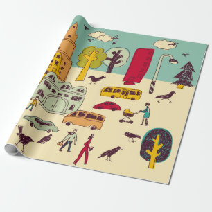 Doodles Städtische Parklandschaft Wandern Farbe St Geschenkpapier