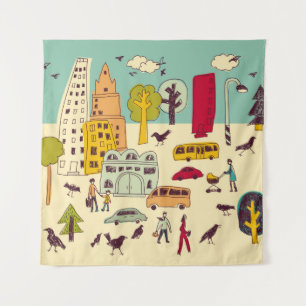 Doodles urbane Parklandschaft beim Spaziergang Far Wandteppich