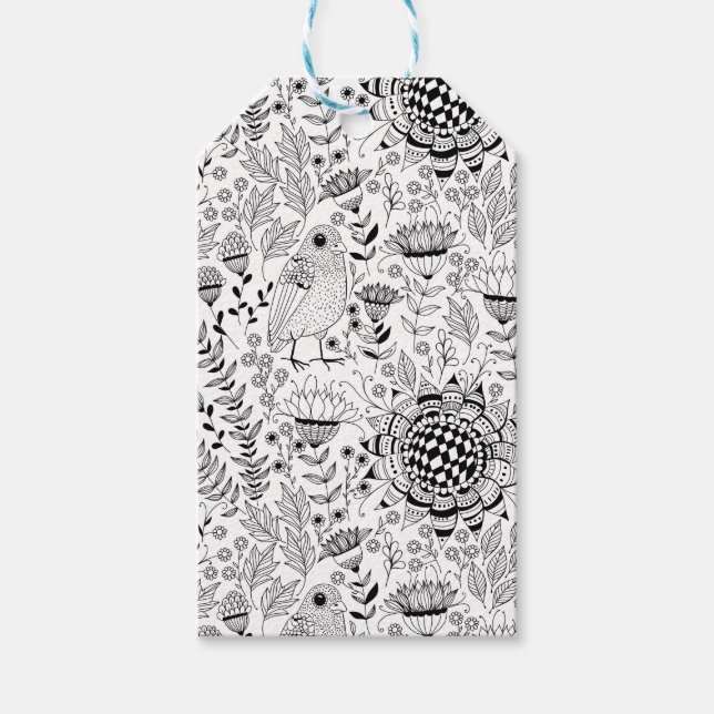 Doodmuster für Vögel und Blume Geschenkanhänger (Vorderseite)