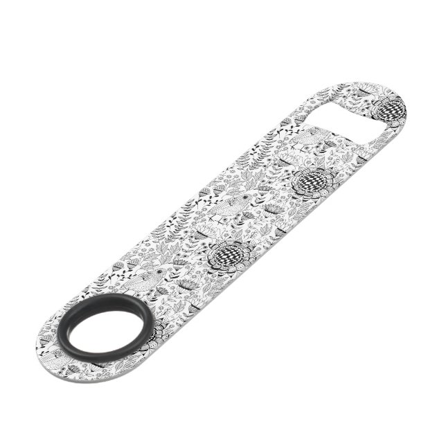 Doodmuster für Vögel und Blume Speedflaschenöffner (Vorderseite Schrägansicht)