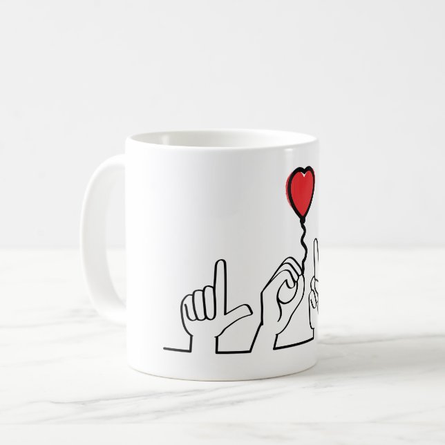 Doof, gebarentaal love - liefde. Ik hou van je. Kaffeetasse (Vorderseite Links)