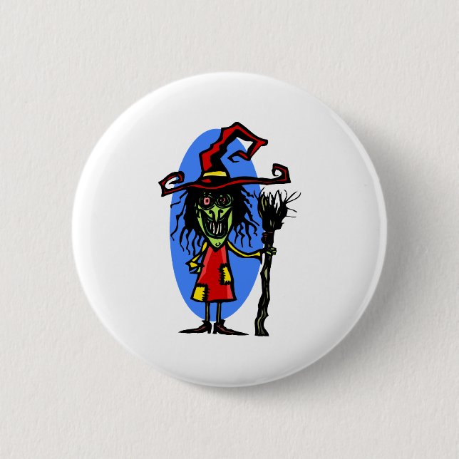Doof Hexe mit Besen Button (Vorderseite)