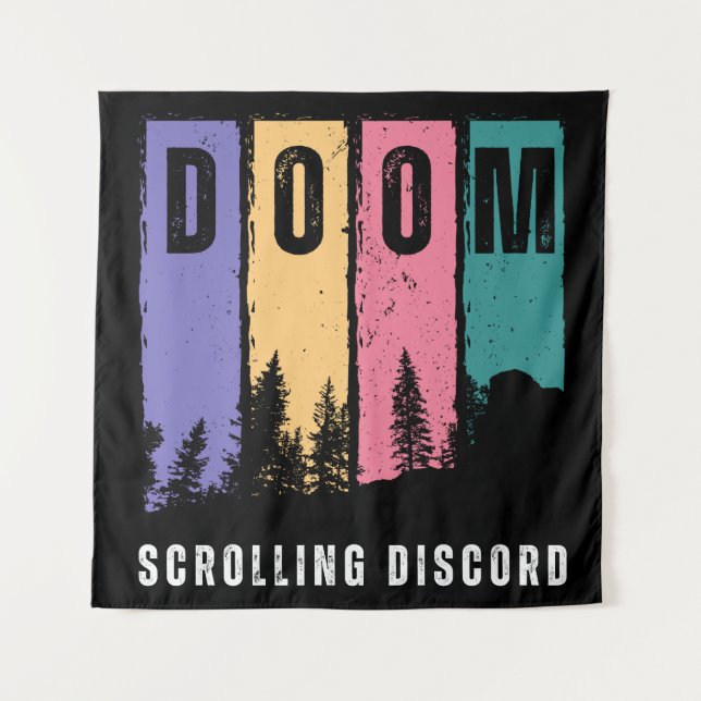 DOOM Scrolling Disput - Retro Forest Wall Art Wandteppich (Vorderseite)