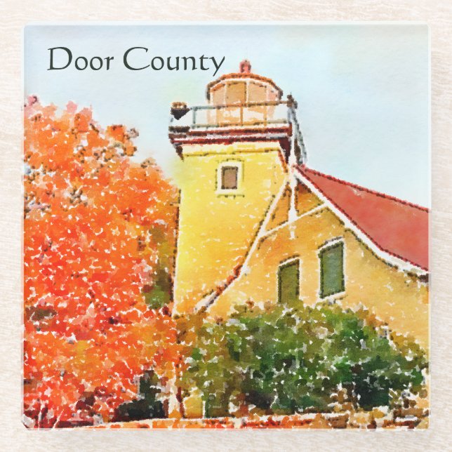 Door County Eagle Täuschungs-Leuchtturm-Aquarell Glasuntersetzer (Vorderseite)