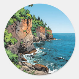 Door County Illustration | The Bluffs and Lake Runder Aufkleber