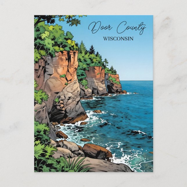 Door County Illustration with Poem Postkarte (Vorderseite)