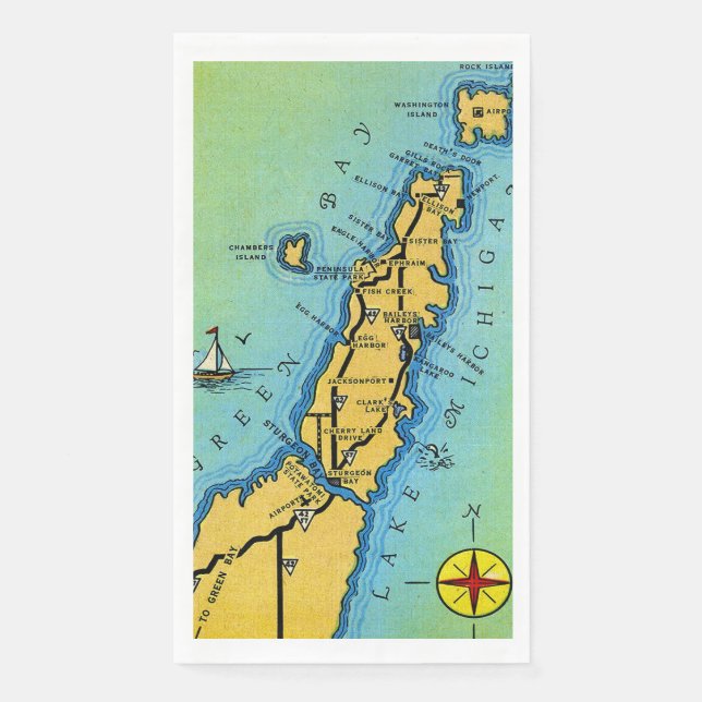 Door County Map Guest Towels Serviette (Vorderseite)