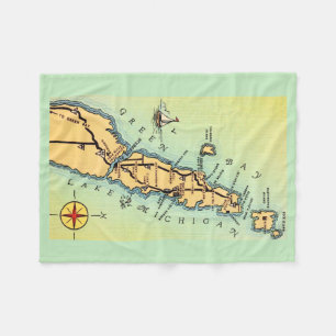 Door County Vintage-Karten-Fleece-Decke Fleecedecke